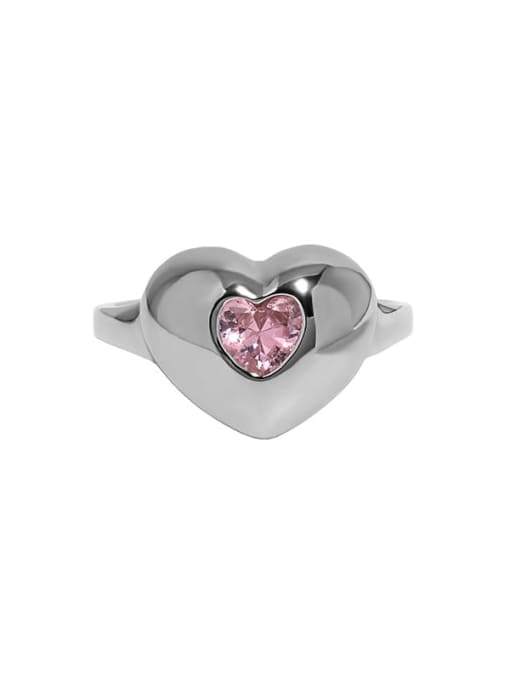 White gold [13 adjustable] 925 Sterling Silver Cubic Zirconia Heart Minimalist Band Ring